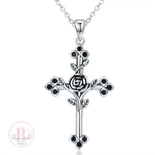 Silver Rose Cross Necklace