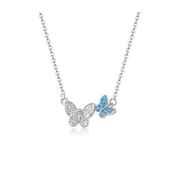 Silver Blue Butterfly Necklace