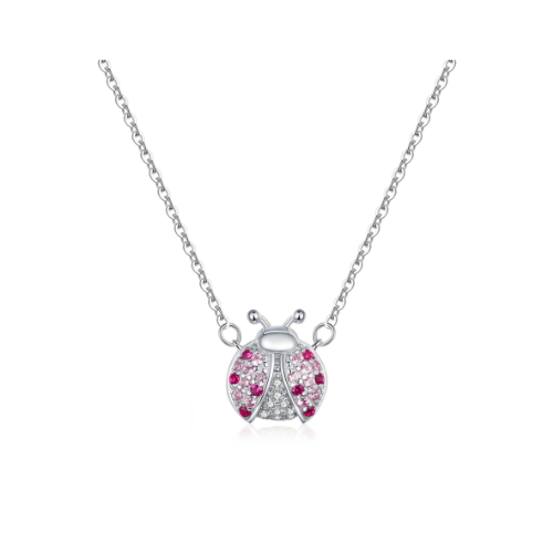 Silver Pink Beetle Cubic Necklace