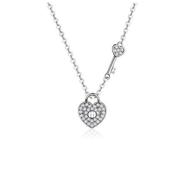 Silver Heart And Key Cubic Necklace