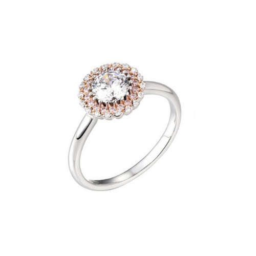 Sterling Silver Halo Oval Pink Cubic Zirconia Ring