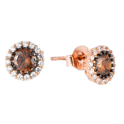 Silver Halo Brown Coffee Cubic Zirconia Earrings
