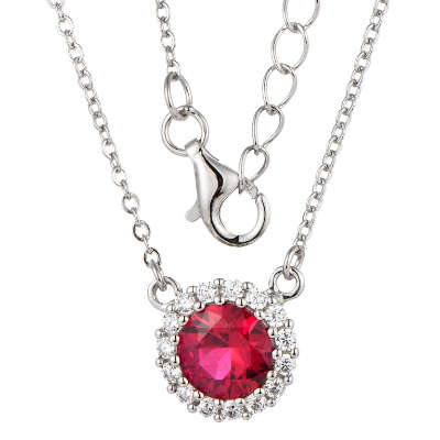 Silver Halo Red Ruby Cubic Necklace