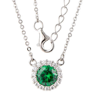 Silver Halo Green Emerald Cubic Necklace