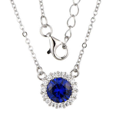 Silver Halo Blue Sapphire Cubic Necklace