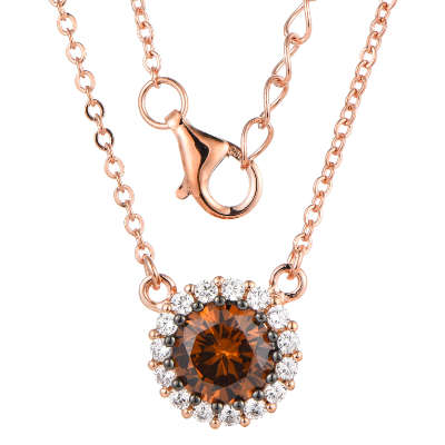 Silver Halo Brown Coffee Cubic Zirconia Necklace