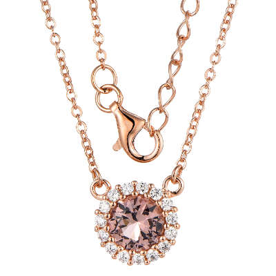 Silver Halo Morganite Cubic Necklace