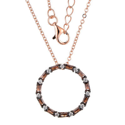 Silver Coffee Cubic Life Circle Necklace