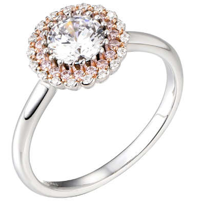 Classic Round Cubic Zirconia Halo Silver Ring