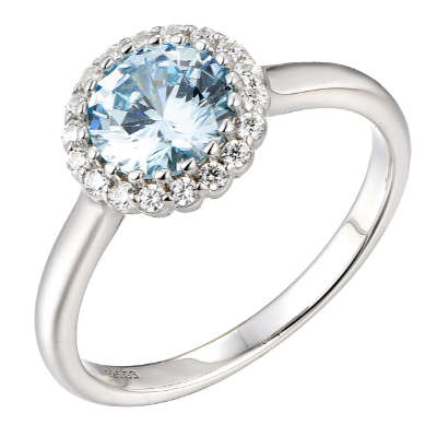 Classic Round Cubic Zirconia Halo Silver Ring