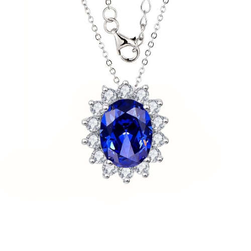 Silver Lady Diana Cubic Zirconia Cluster Necklace