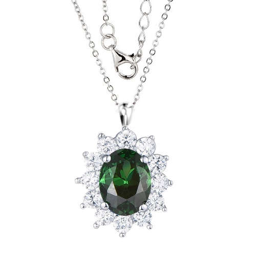 Silver Lady Diana Cubic Zirconia Cluster Necklace