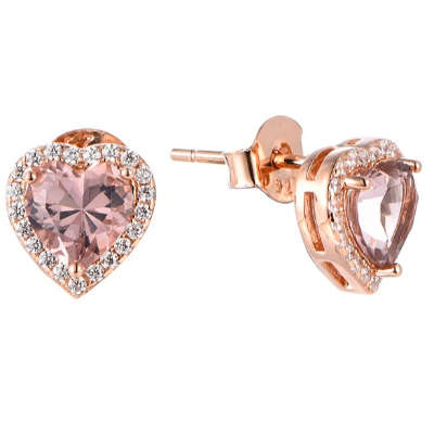 Silver 925 Heart Shape Cubic Zirconia Halo Earrings