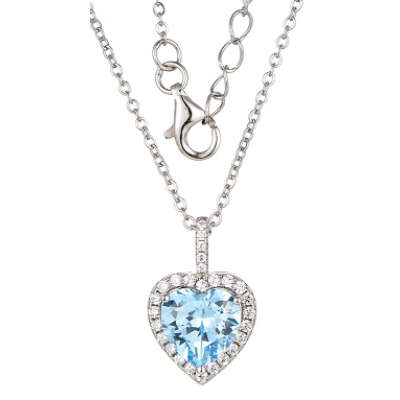 Silver 925 Heart Shape Cubic Zirconia Halo Necklace