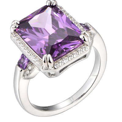 Silver 925 Large Emerald Cut Cubic Zirconia Ring