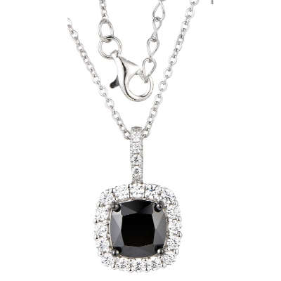 Cushion Cut Cubic Halo Silver Necklace