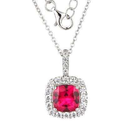 Cushion Cut Cubic Halo Silver Necklace