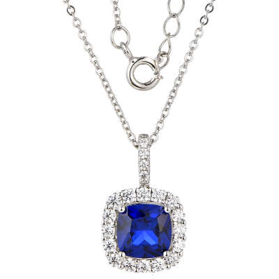 Cushion Cut Cubic Halo Silver Necklace