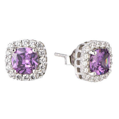 Cushion Cut Cubic Halo Silver Earrings