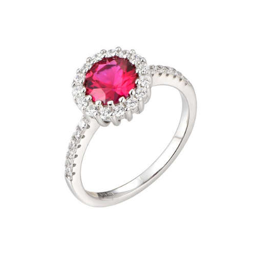 Sterling Silver Halo Cubic Zirconia Ruby Ring