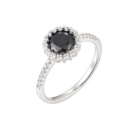 Sterling Silver Halo Black Cubic Zirconia Ring