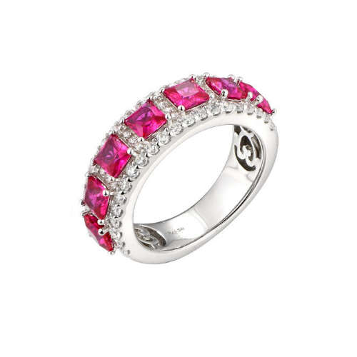 Silver Created Ruby Cubic Eternity Ring