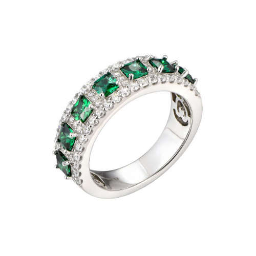Silver Created Emerald Cubic Eternity Ring