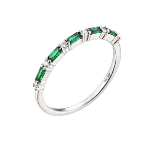 Silver Cubic Emerald Eternity Ring