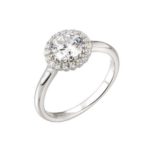 Classic Round Cubic Zirconia Halo Silver Ring