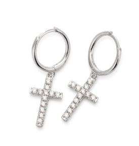 Silver Hoop Earrings With Cubic Dangle Cross