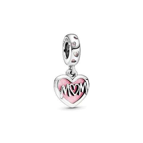 Love Mom Pink Rose Dangle Charm
