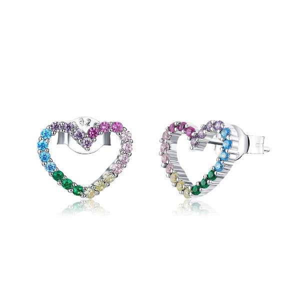 Silver Heart Rainbow Cubic Studs