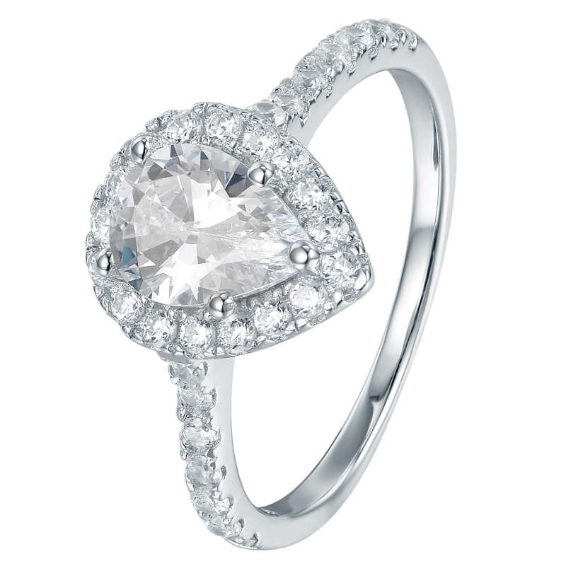 Silver Pear Shape Cubic Zirconia Ring C022