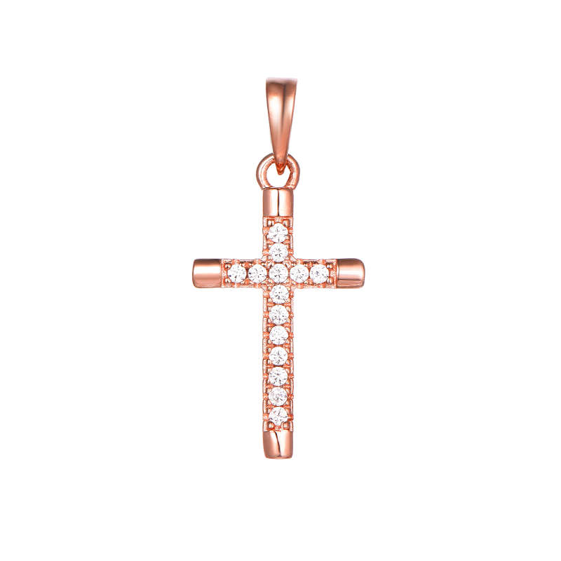 Silver Rose Gold Plated Cubic Cross And Chain M202