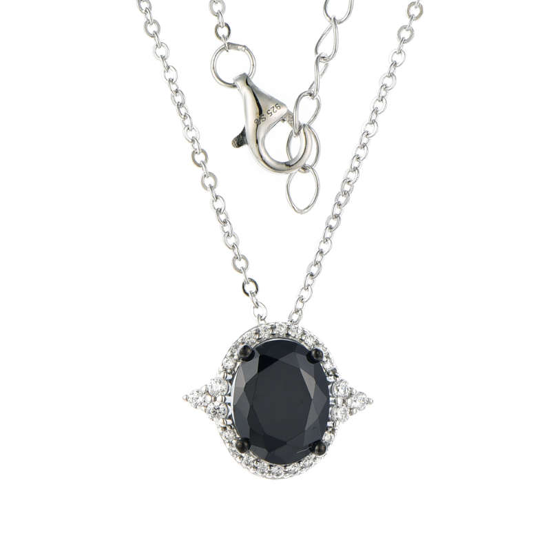 Silver Large Oval Cubic Pendant And Chain
