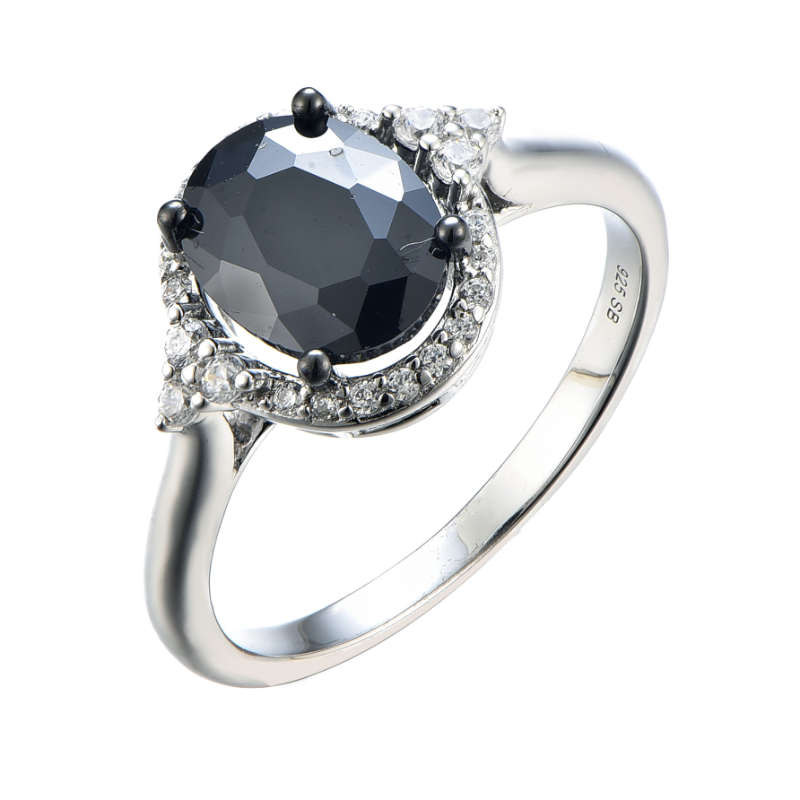 Silver Large Oval Cubic Created Colour Stone Ring