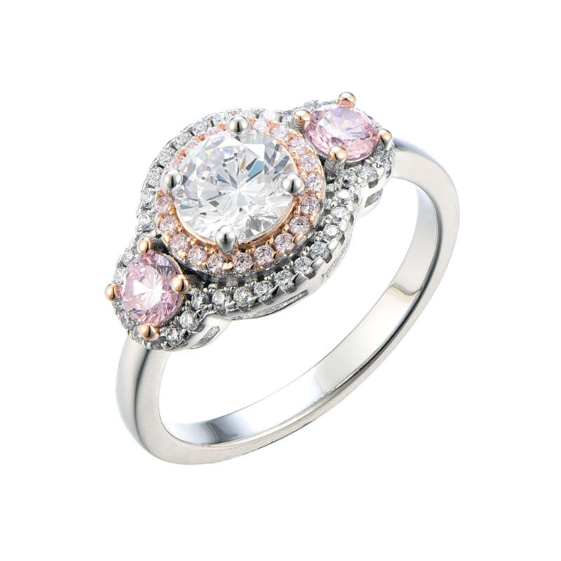 Silver Large Round Cubic Created Colour Stone Ring