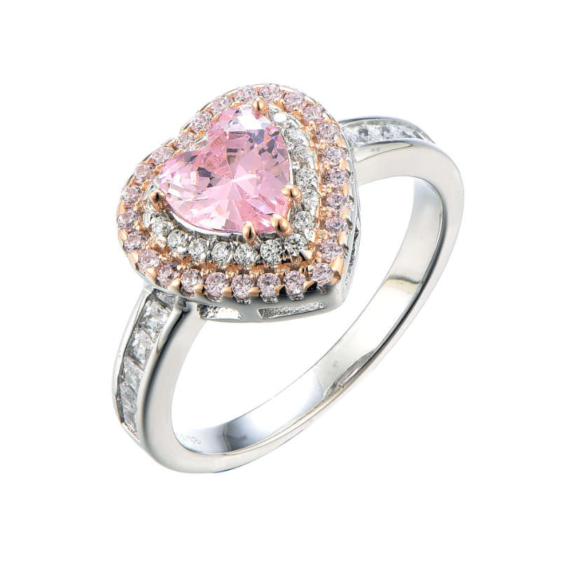 Silver Heart Shape Pink Cubic Ring C805