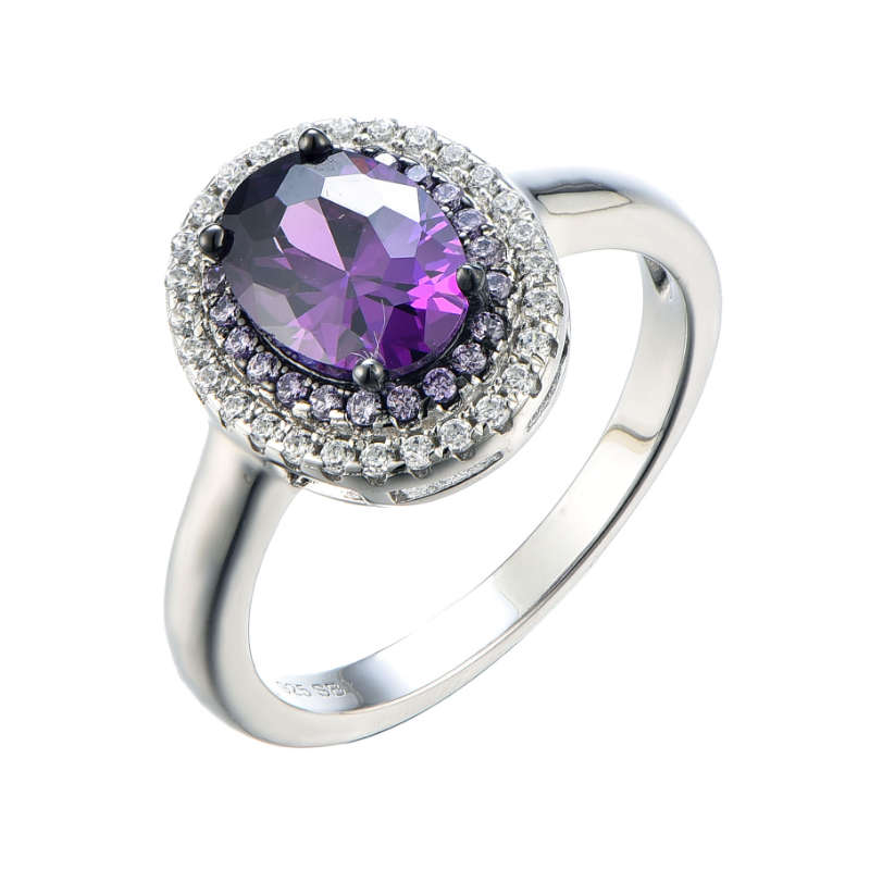 Silver Oval Cubic Created Colour Ring
