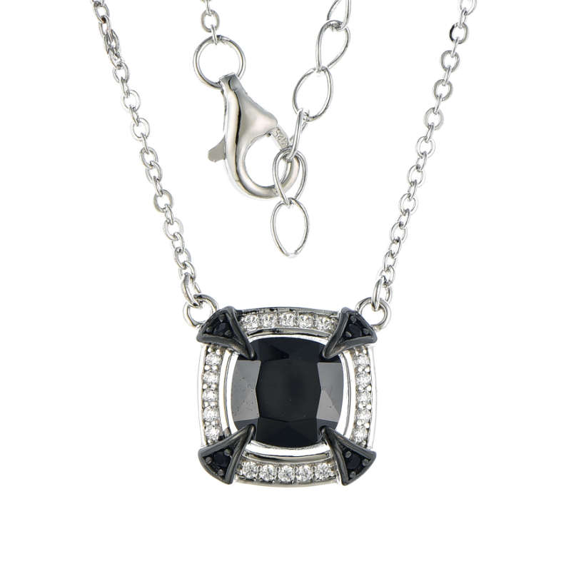Silver Cushion Cubic Created Colour Necklace