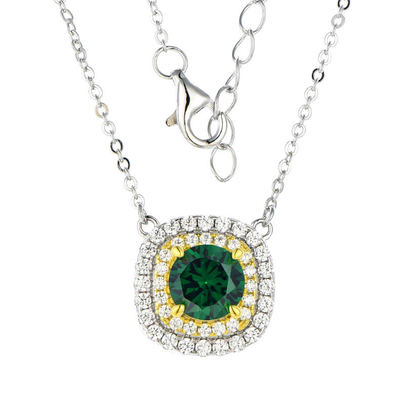 Silver Round Cubic Created Colour Necklace