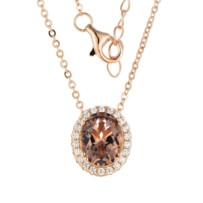 Silver Oval Created Colour Cubic Halo Necklace
