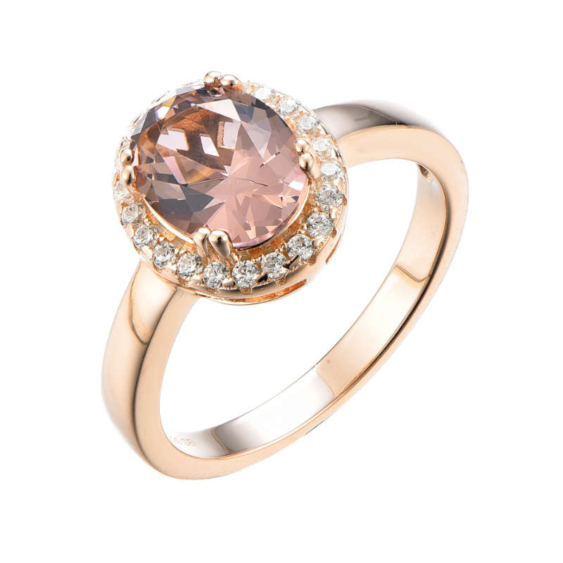 Silver Oval Created Colour Cubic Halo Ring