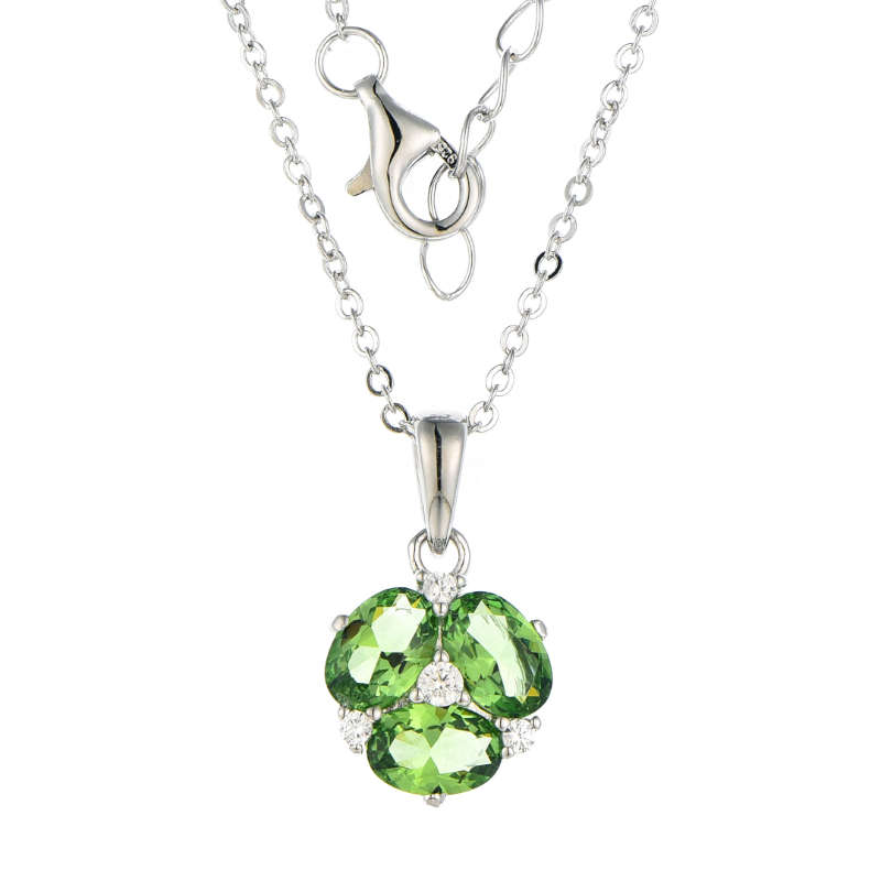 Silver Created Colour 3 Oval Stone Flower Pendant