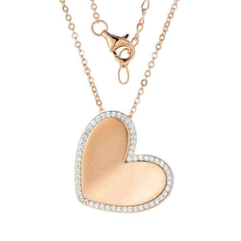 Silver Rose Cubic Zirconia Heart Pendant With Chain