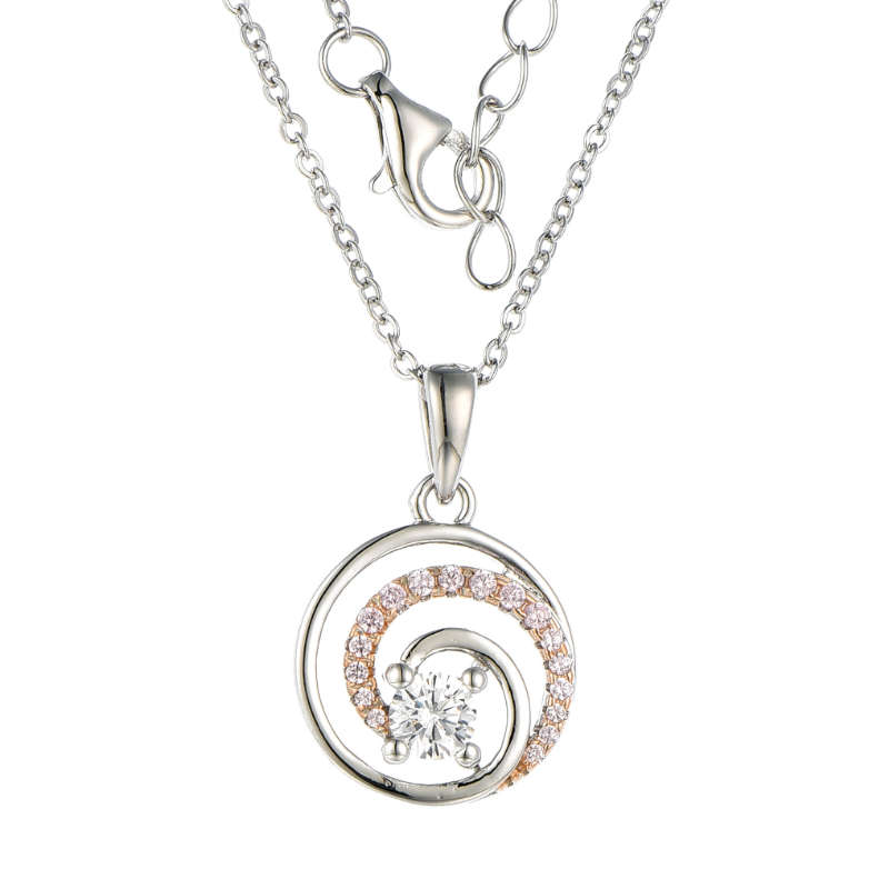 Silver Round Spiral Cubic Pendant With Chain