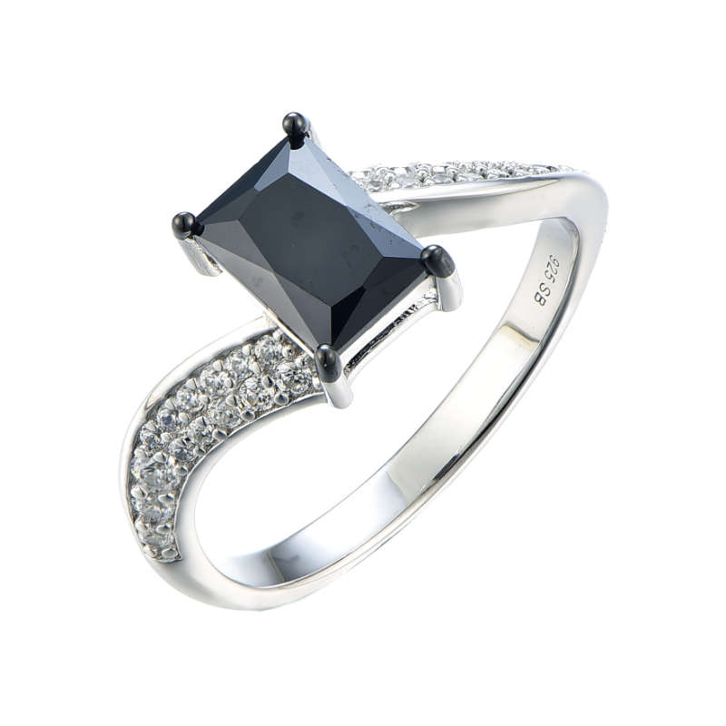 Silver Emerald Cut Coloured Cubic Swirl Ring