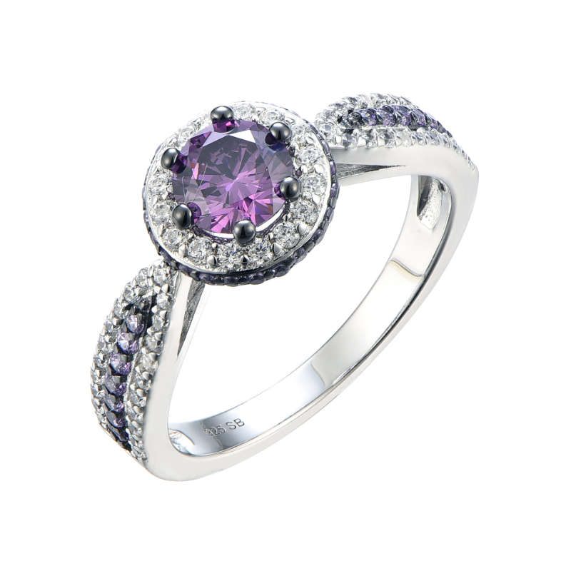 Silver Round Coloured Cubic Ring