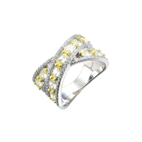 Silver Coloured Cubic Cross Over Broad Ring