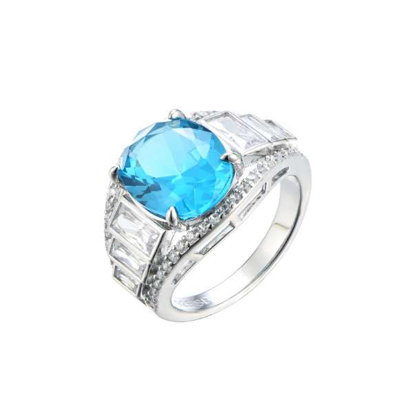 Silver Created Paraiba Cubic Ring